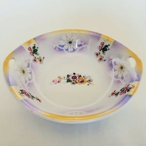 Bavaria Berry Bowl Lusterware with Flower Designs and Nappy Handles Vintage